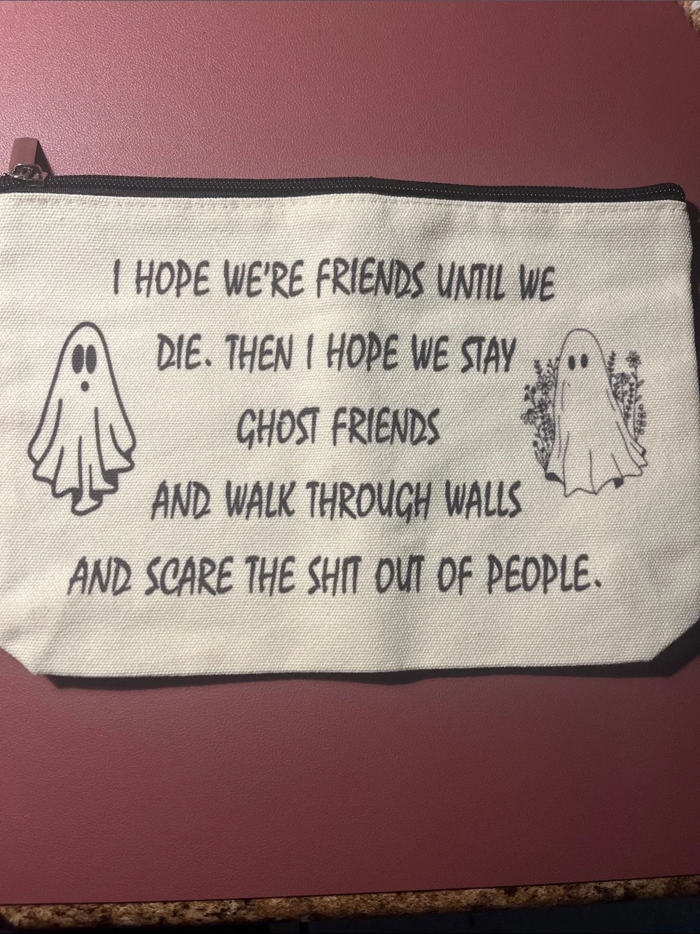 Canvas Ghost Friends Zipper Pouch - Cream NWOT